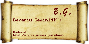 Berariu Geminián névjegykártya